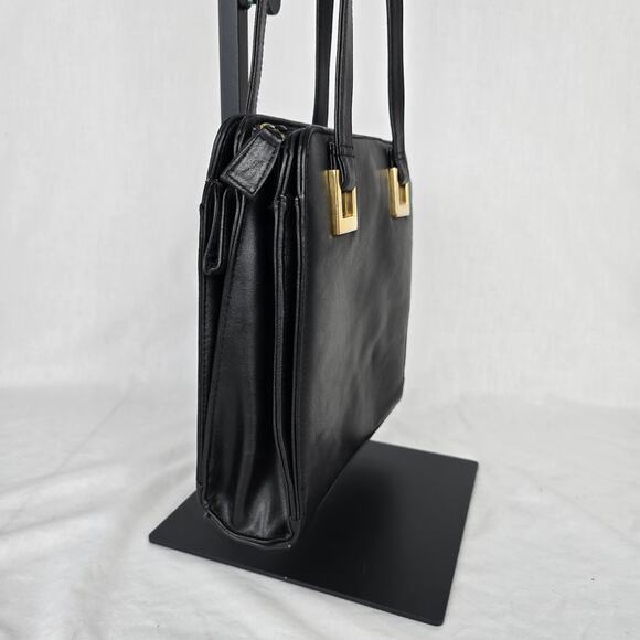 Hillard & Hansen Leather Shoulder Bag Black Card Holder Snap & Zipper Closures - Picture 10 of 16